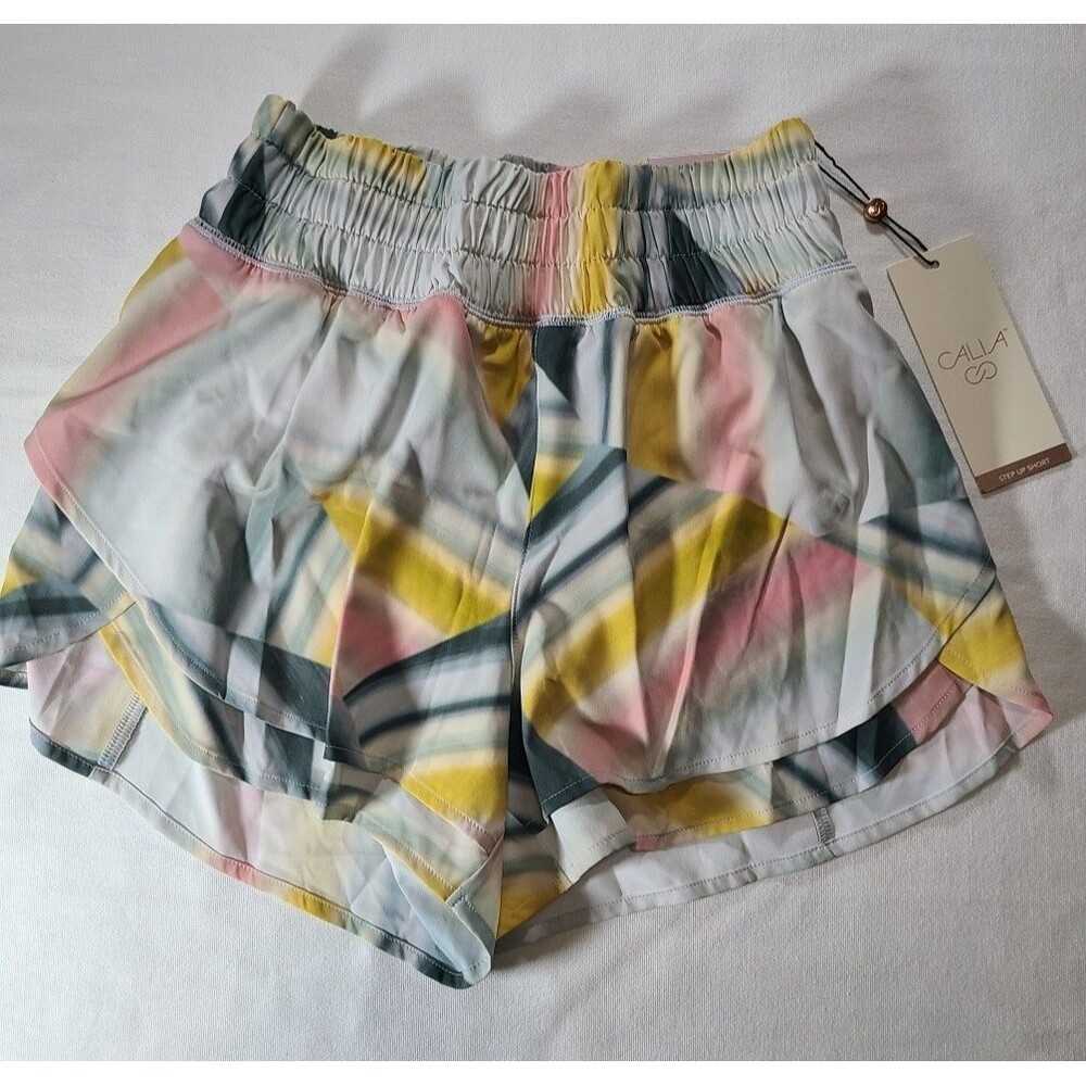 CALIA Step Up Shorts XXS High Rise 3" Inseam Sediment Stripe NWT